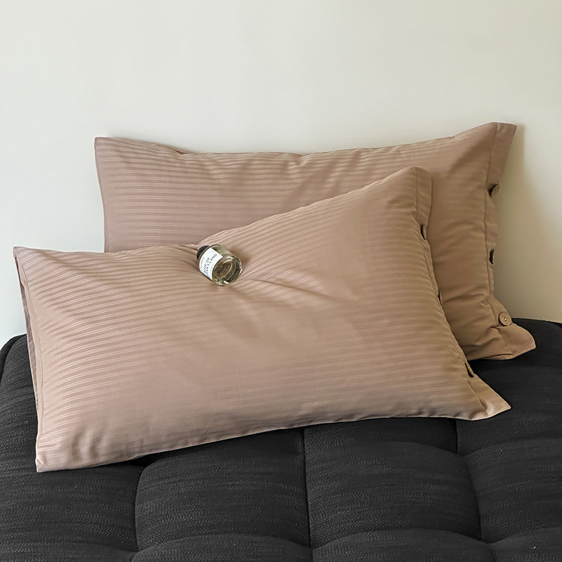 Light Brown Pinstripe Long Staple Cotton Sateen Pillowcase Set - Jacquard Striped, Pure Cotton, 48x74cm Pair