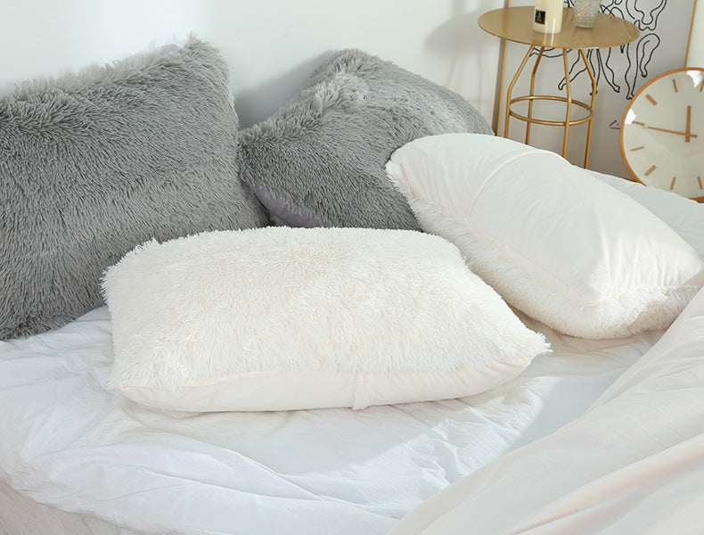White Faux Fur Pillowcase Set - Crystal Velvet Plush Throw Pillow Covers, Bedding Accent 50x70cm, Pair