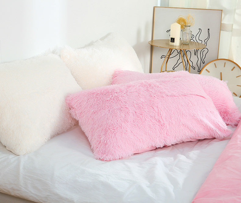 White Faux Fur Pillowcase Set - Crystal Velvet Plush Throw Pillow Covers, Bedding Accent 50x70cm, Pair