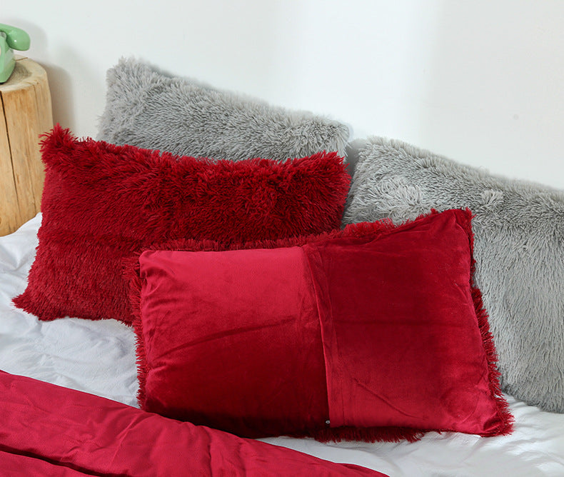 White Faux Fur Pillowcase Set - Crystal Velvet Plush Throw Pillow Covers, Bedding Accent 50x70cm, Pair