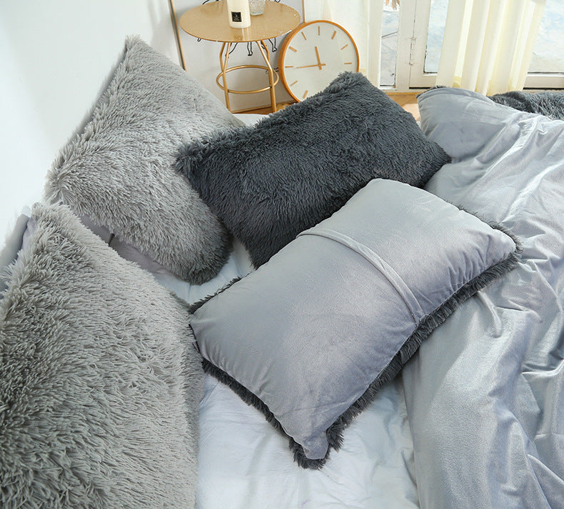 White Faux Fur Pillowcase Set - Crystal Velvet Plush Throw Pillow Covers, Bedding Accent 50x70cm, Pair