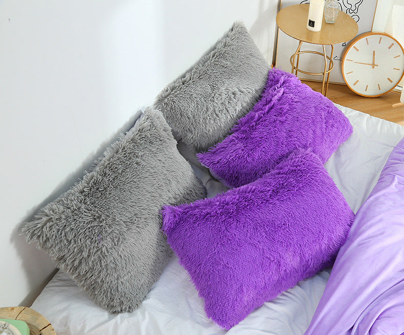 White Faux Fur Pillowcase Set - Crystal Velvet Plush Throw Pillow Covers, Bedding Accent 50x70cm, Pair