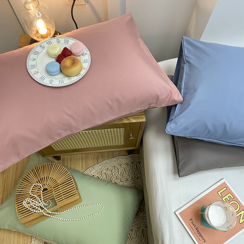 Pink And Grey Washed Cotton Pillowcase Set - Solid Color, Simple Two-Tone Design, 48x74cm Pair