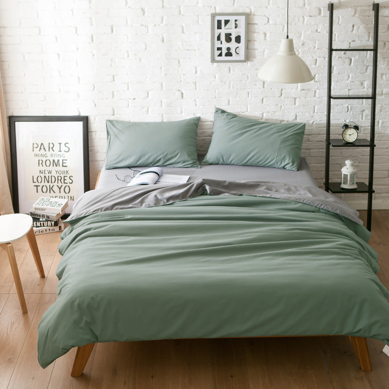 Dark Green And Grey Stitching Ultra-Soft Solid Color 4-Piece Bedding Set - Queen Size Suitable for 2m bed