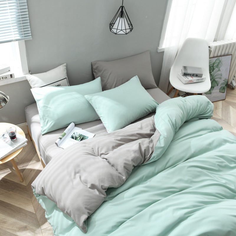 Mint Green And Grey Stitching Ultra-Soft Solid Color 4-Piece Bedding Set - Queen Size Suitable for 2m bed
