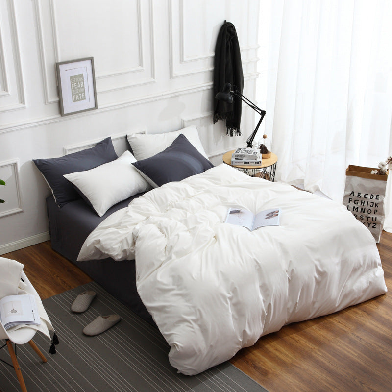 Grey And White Stitching Ultra-Soft Solid Color 4-Piece Bedding Set - Queen Size Suitable for 2m bed