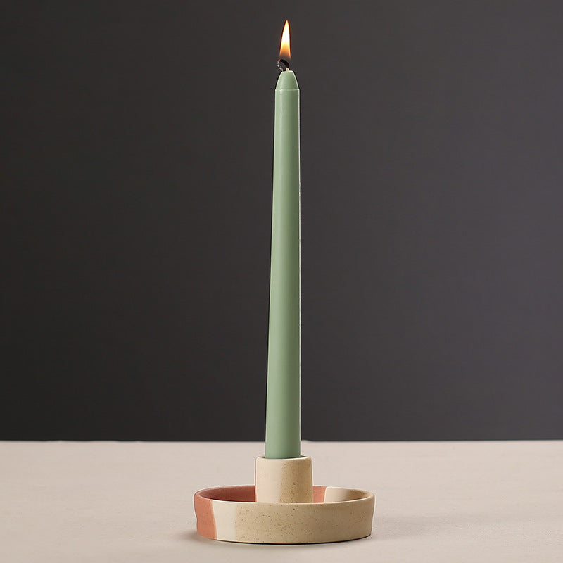 2 Pcs Yellow, White And Orange Stitching Straight Bottom Nordic Ceramic Candle Holder with Jewelry Dish - Elegant Minimalist Home Decor Piece