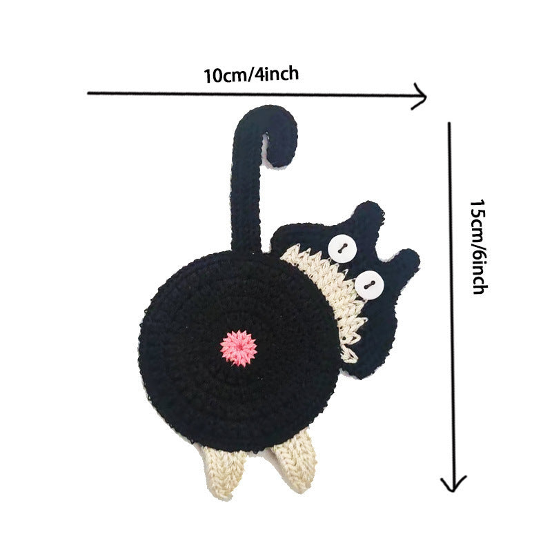 4 Pcs Grey Cute Cat Butt Knitted Coaster - Lightweight Crochet Drink Mat, 15x10cm