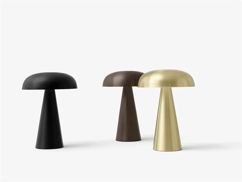 Olive Green Metal Mushroom Table Lamp - Rechargeable Touch Control Ambient Light with Remote