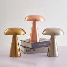 Olive Green Metal Mushroom Table Lamp - Rechargeable Touch Control Ambient Light with Remote