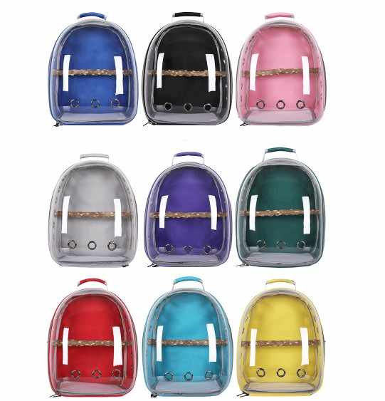 Yellow Stylish Transparent PVC Pet Carrier Backpack - Large Capacity, Multi-Use for Birds & Cats Including Wooden Stick