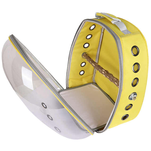 Yellow Stylish Transparent PVC Pet Carrier Backpack - Large Capacity, Multi-Use for Birds & Cats Including Wooden Stick