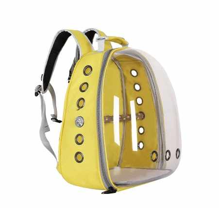 Yellow Stylish Transparent PVC Pet Carrier Backpack - Large Capacity, Multi-Use for Birds & Cats Including Wooden Stick