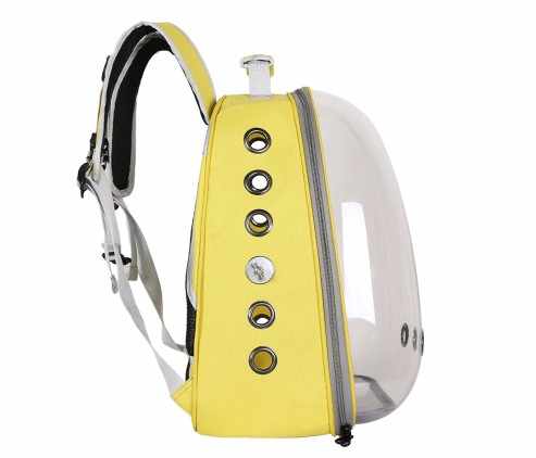 Yellow Stylish Transparent PVC Pet Carrier Backpack - Large Capacity, Multi-Use for Birds & Cats Including Wooden Stick