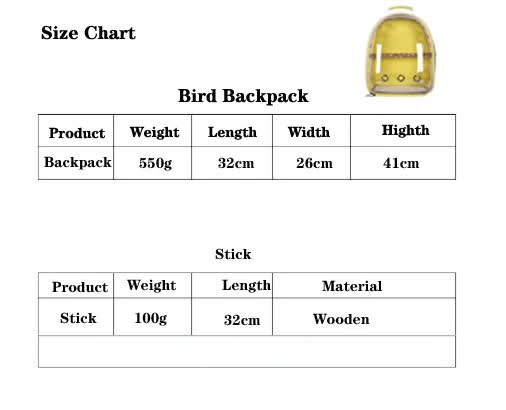 Yellow Stylish Transparent PVC Pet Carrier Backpack - Large Capacity, Multi-Use for Birds & Cats Including Wooden Stick