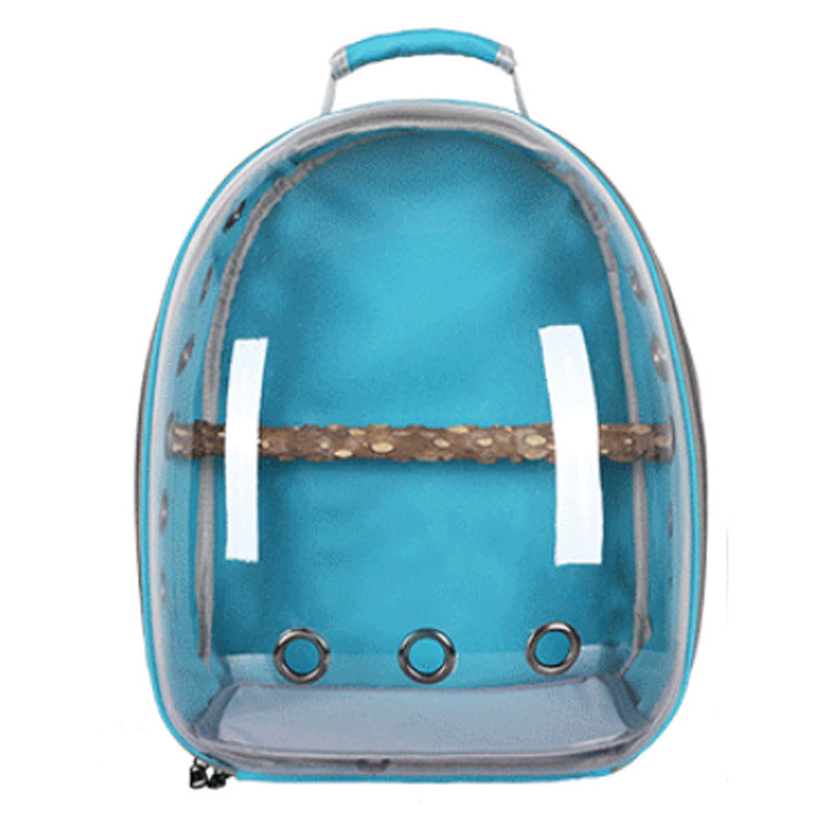 Teal Stylish Transparent PVC Pet Carrier Backpack - Large Capacity, Multi-Use for Birds & Cats Including Wooden Stick