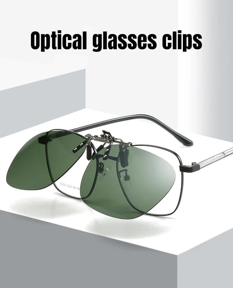2 Pcs Black Grey Polarized Clip-On Sunglasses - Day & Night Use, Frameless Polygon Design for Fishing & Driving