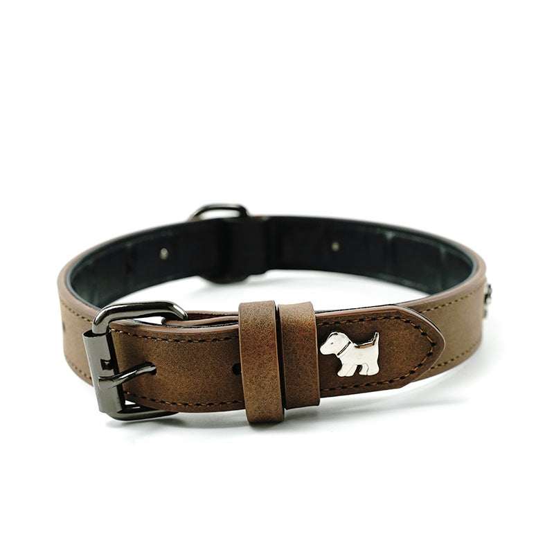 2 PCS Coffee Soft Leather Dog Collar - Adjustable & Durable for Medium/Large Dogs S- 48*2.0cm