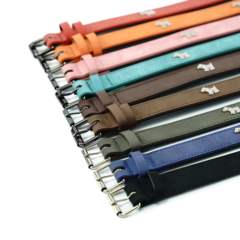 2 PCS Coffee Soft Leather Dog Collar - Adjustable & Durable for Medium/Large Dogs S- 48*2.0cm