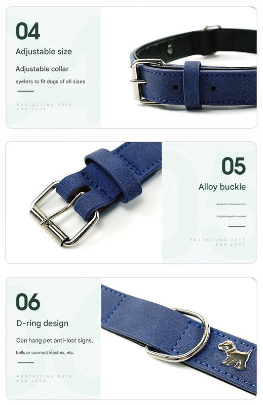 2 PCS Blue Soft Leather Dog Collar - Adjustable & Durable for Medium/Large Dogs S- 48*2.0cm