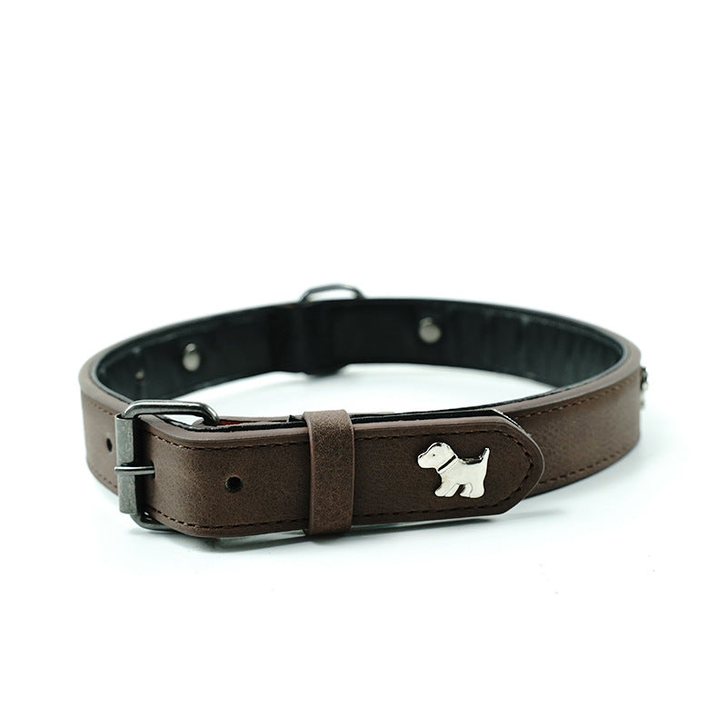 2 PCS Brown Soft Leather Dog Collar - Adjustable & Durable for Medium/Large Dogs S- 48*2.0cm
