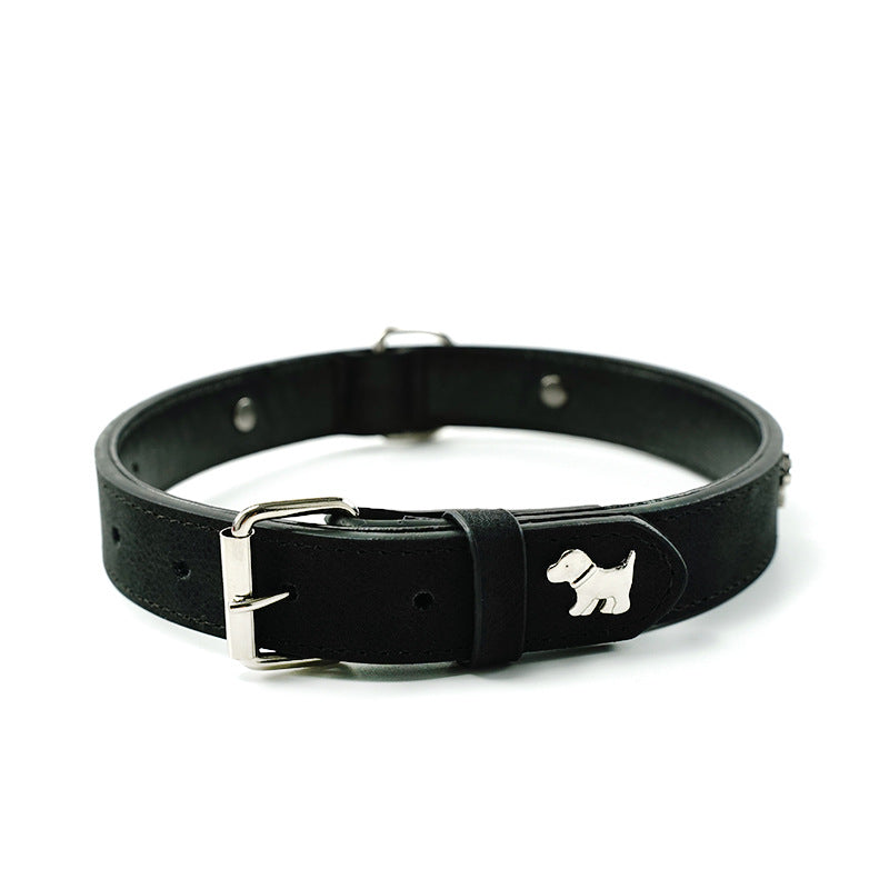 2 PCS Black Soft Leather Dog Collar - Adjustable & Durable for Medium/Large Dogs M- 58*2.5cm