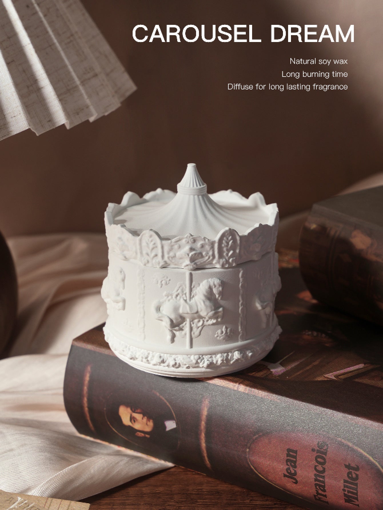 White Peach Oolong Rotating Carousel Soy Candle - Unique Home Decor & Gift