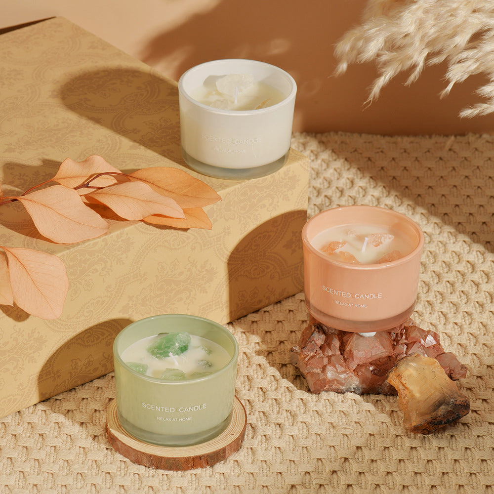 3 PCS Gardenia Macaron Crystal Stone Scented Candle - Aromatherapy Gift