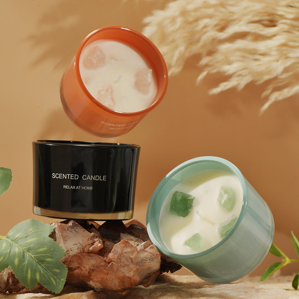 3 PCS Misty Morning Macaron Crystal Stone Scented Candle - Aromatherapy Gift
