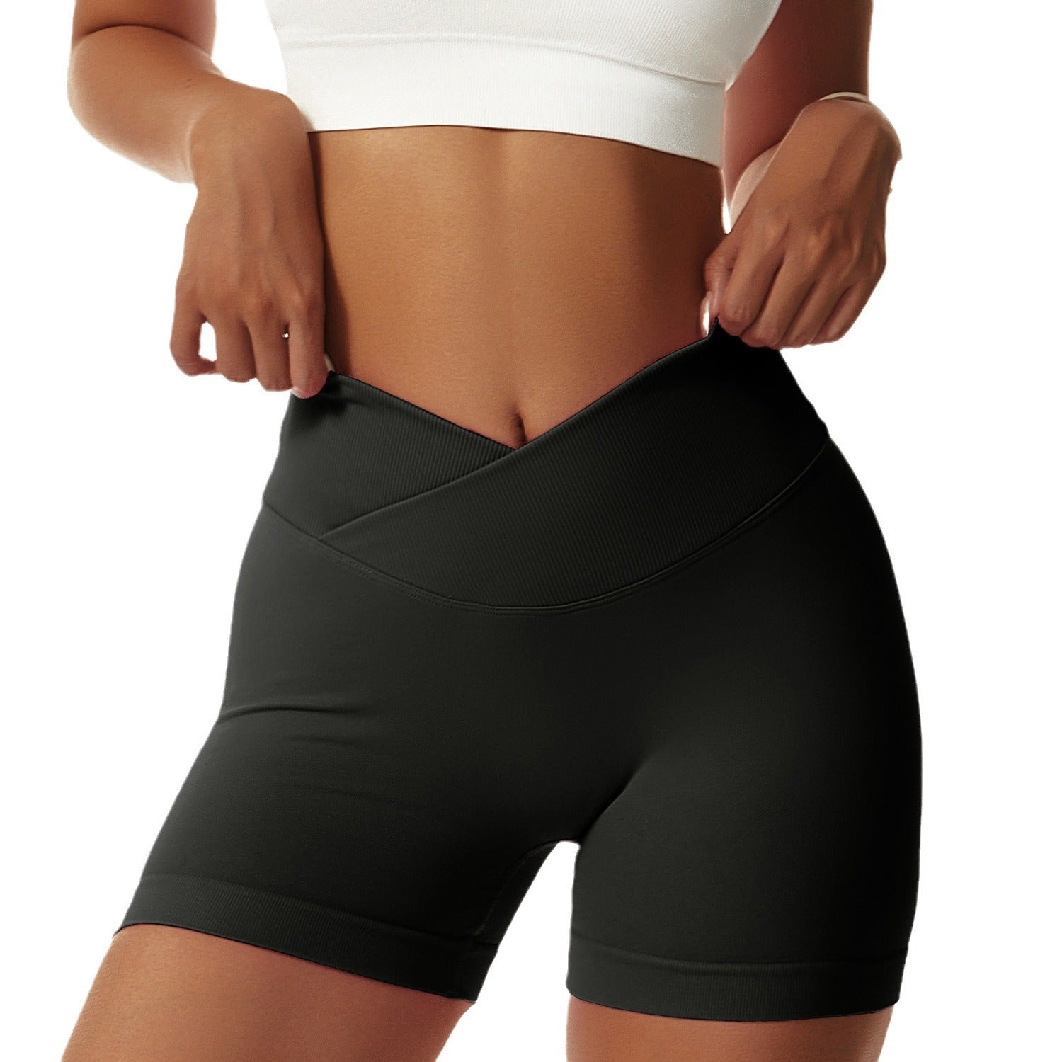Black Yoga Shorts - Seamless, High Waist, Tummy Control Size L