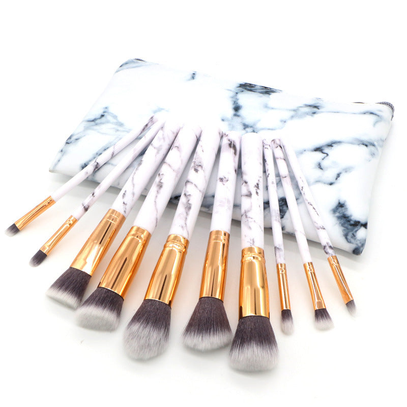 Bag + Brush White Marble Makeup Brush Collection - 10 brushes for face, eyes and lips