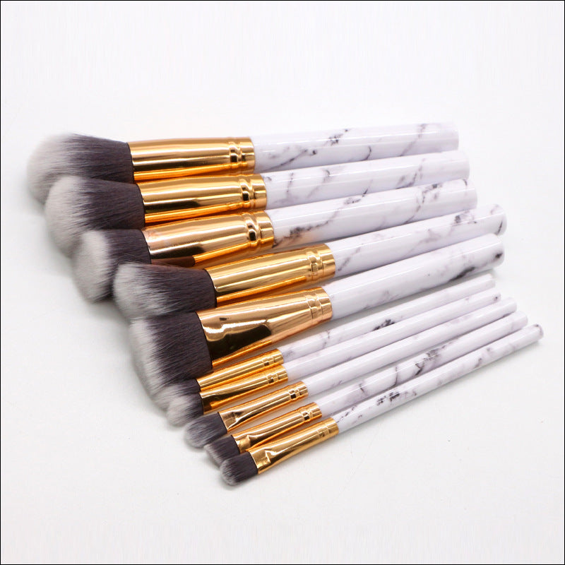 Bag + Brush White Marble Makeup Brush Collection - 10 brushes for face, eyes and lips