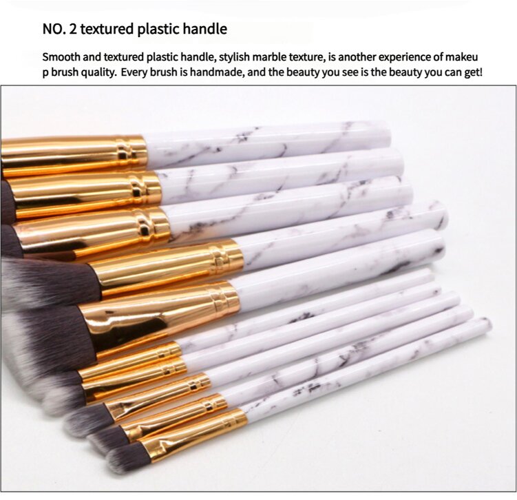 Bag + Brush White Marble Makeup Brush Collection - 10 brushes for face, eyes and lips