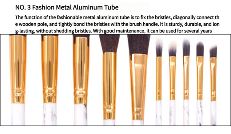 Bag + Brush White Marble Makeup Brush Collection - 10 brushes for face, eyes and lips