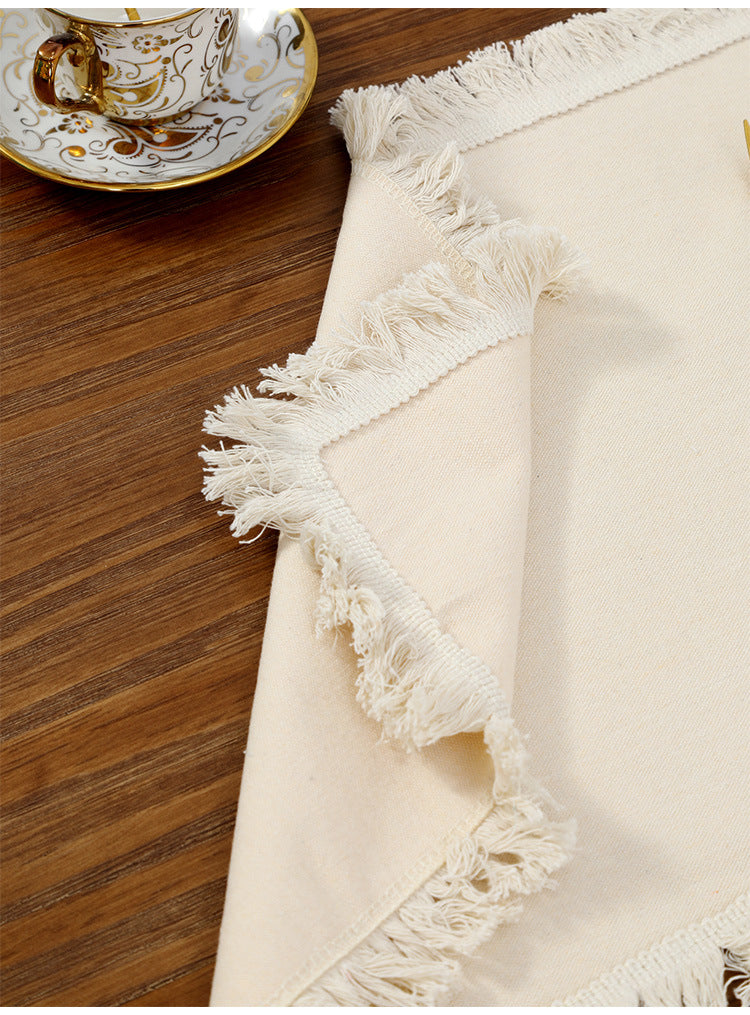 4 PCS Beige Cotton Linen Placemat with Fringe - Solid Color Table Mat for Dining 45X30CM