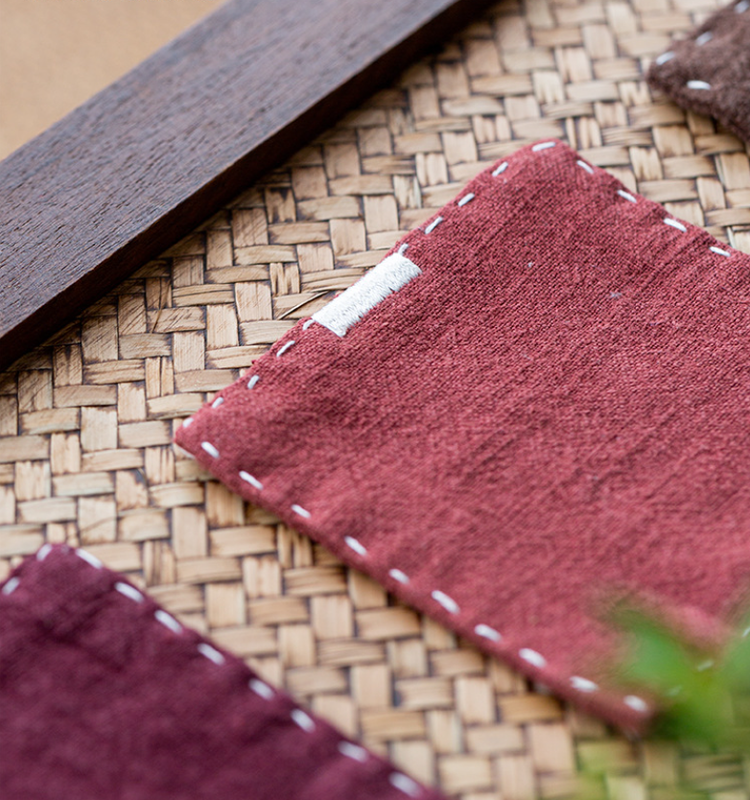 Rose Red Chinese Style Linen Coasters - Set of 4, Hand-Embroidered Tea Mats 9x9cm
