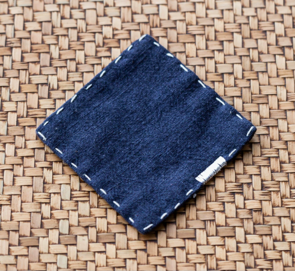 Navy Blue Chinese Style Linen Coasters - Set of 4, Hand-Embroidered Tea Mats 9x9cm