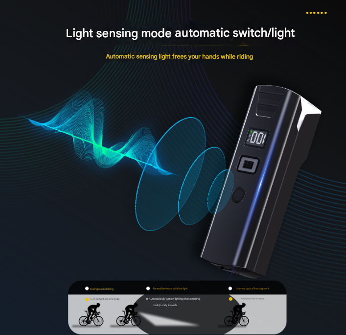 Bike Headlight - Rechargeable LED Bicycle Front Light, 85° Floodlight Battery Display Model