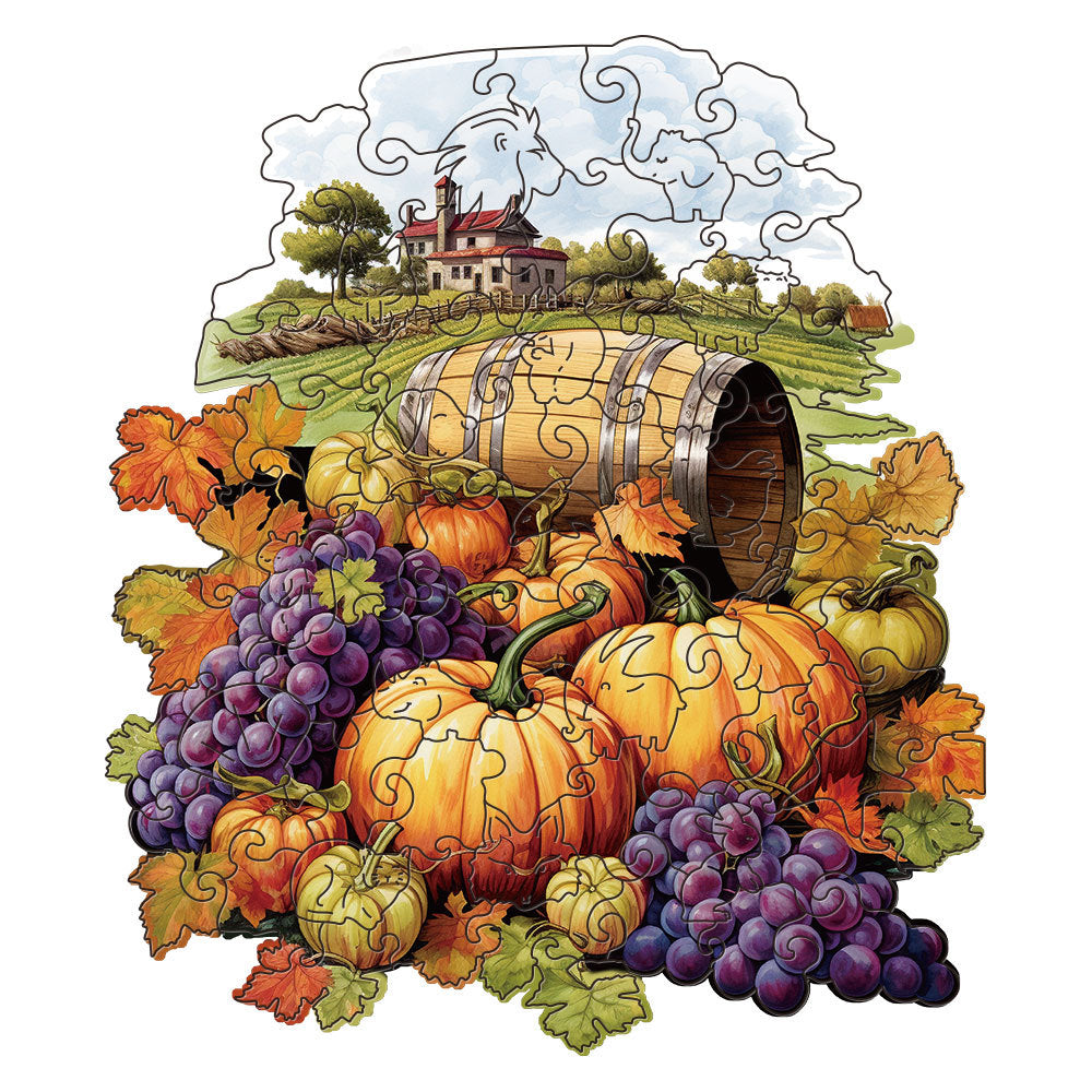 Purple grapes Thanksgiving Wooden Puzzle - Vegetable & Fruit Design, Home Decor, Educational Toy Size M
