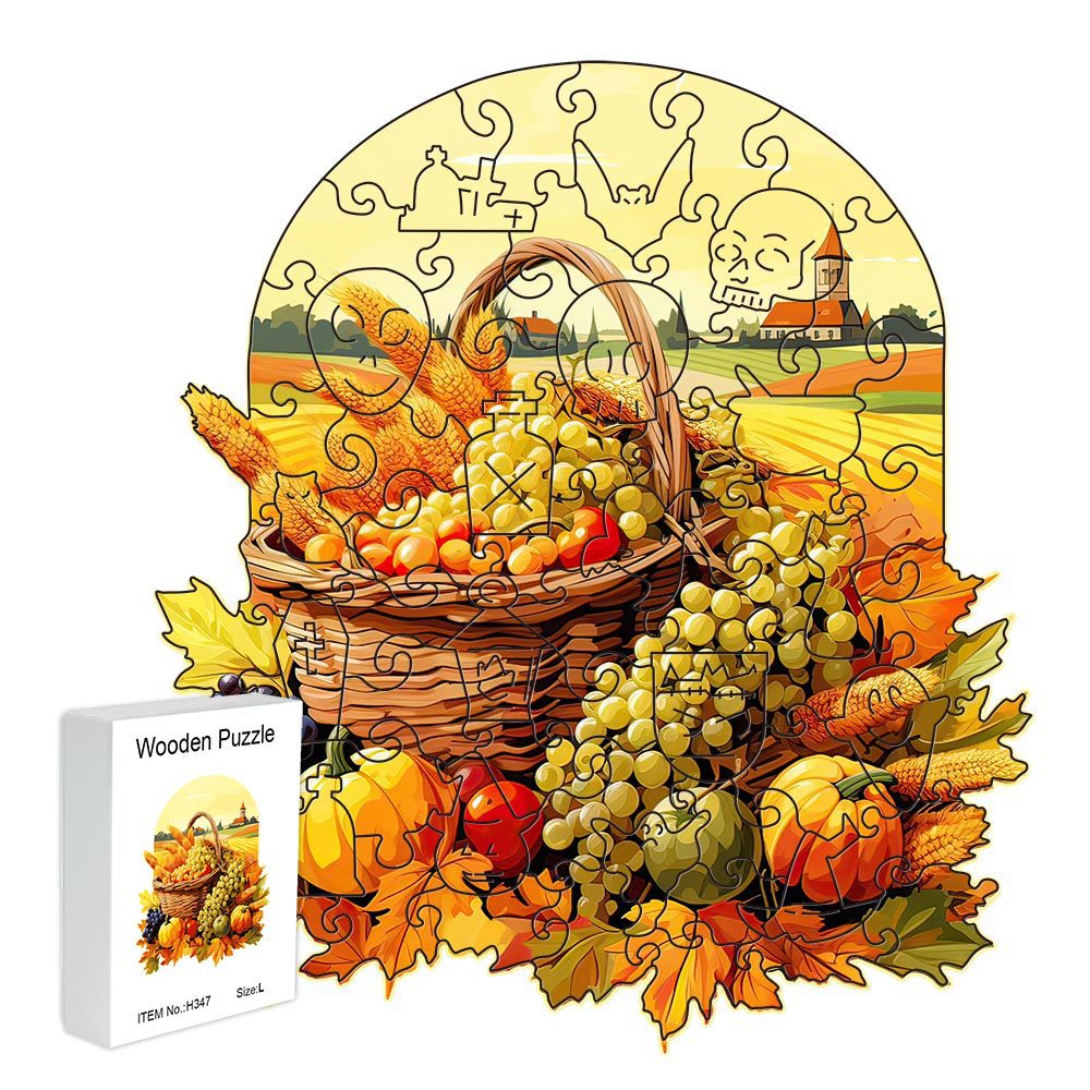 Fruit and vegetable basket Thanksgiving Wooden Puzzle - Vegetable & Fruit Design, Home Decor, Educational Toy Size L