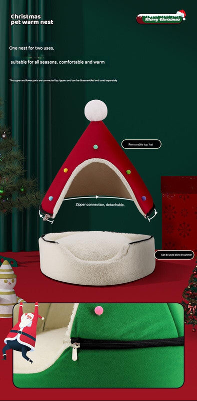 Festive Detachable Pet House - Cozy Green Christmas tree Design S - 37x46cm