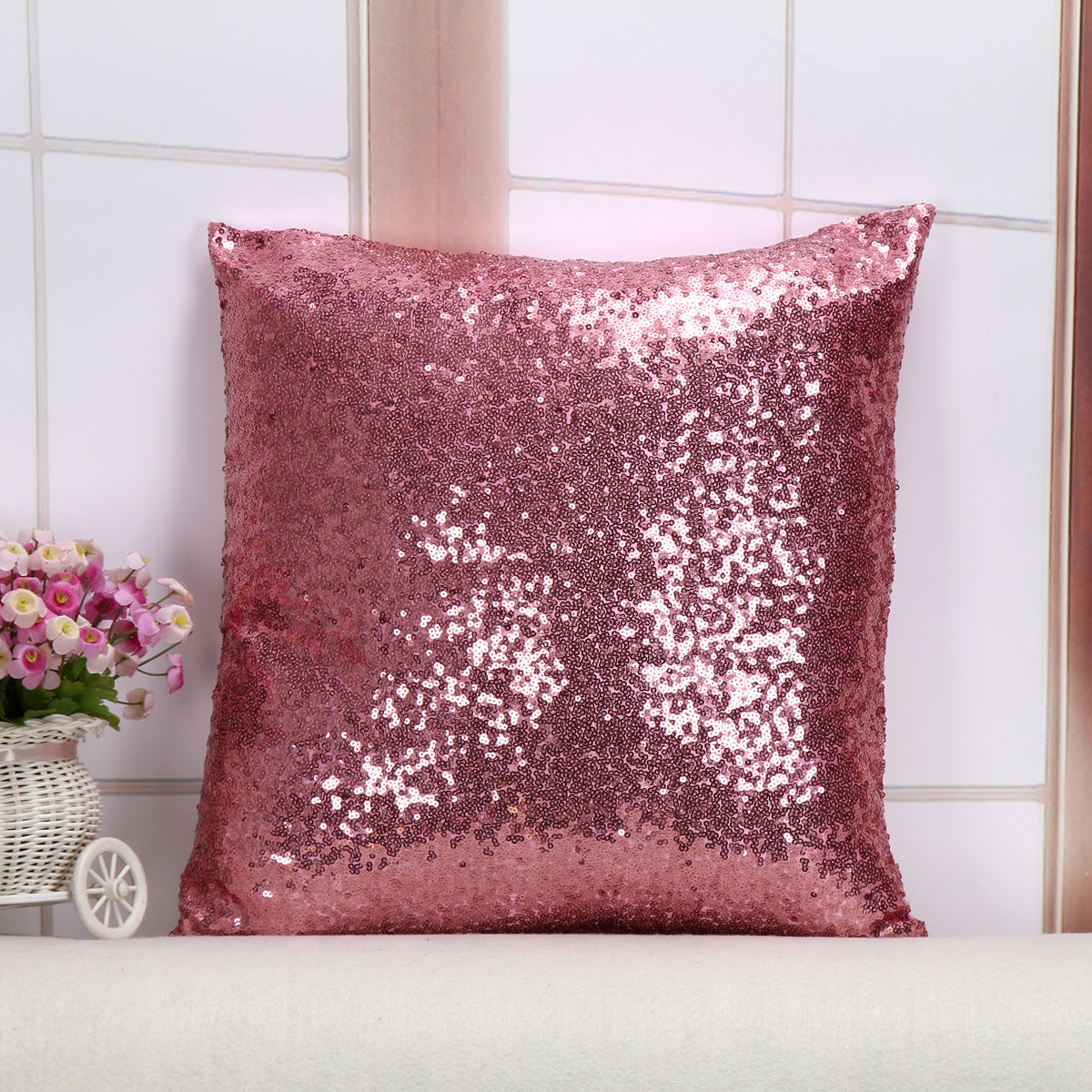 Shiny Sequin Pillowcase - Single-sided gorgeous pillowcase Pink pair: 40x40cm