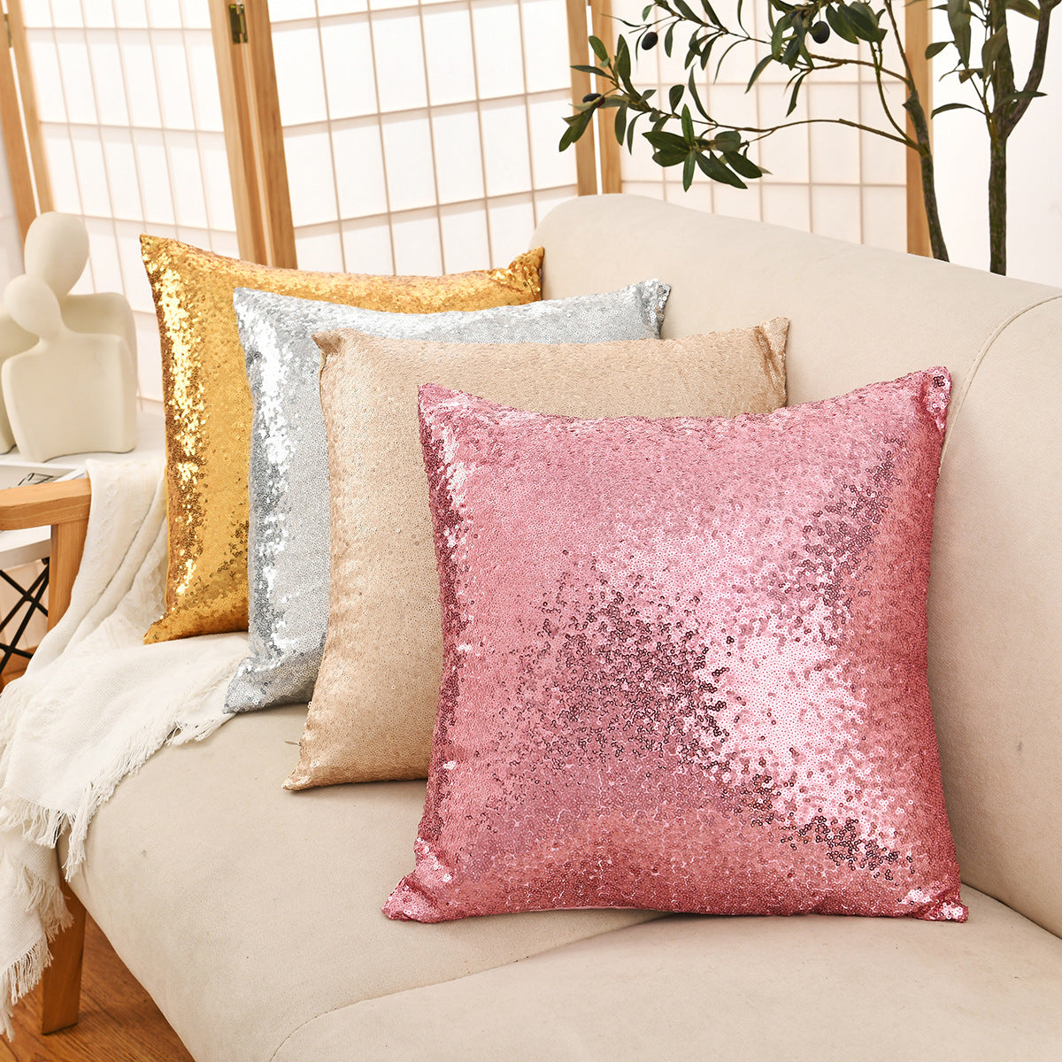 Shiny Sequin Pillowcase - Single-sided gorgeous pillowcase Pink pair: 40x40cm