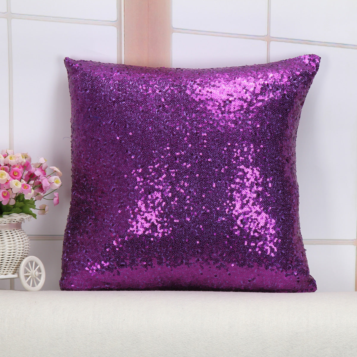Shiny Sequin Pillowcase - Single-sided gorgeous pillowcase Purple pair: 40x40cm