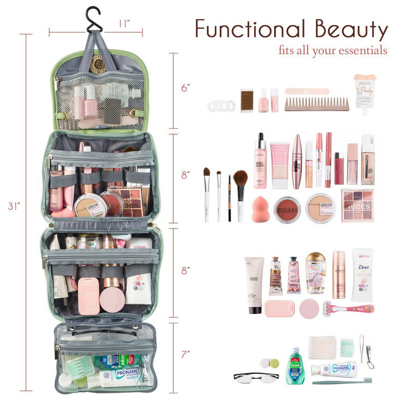 Black Stylish Travel Makeup Organizer Bag with Hanging Hook - Waterproof & Spacious Design
