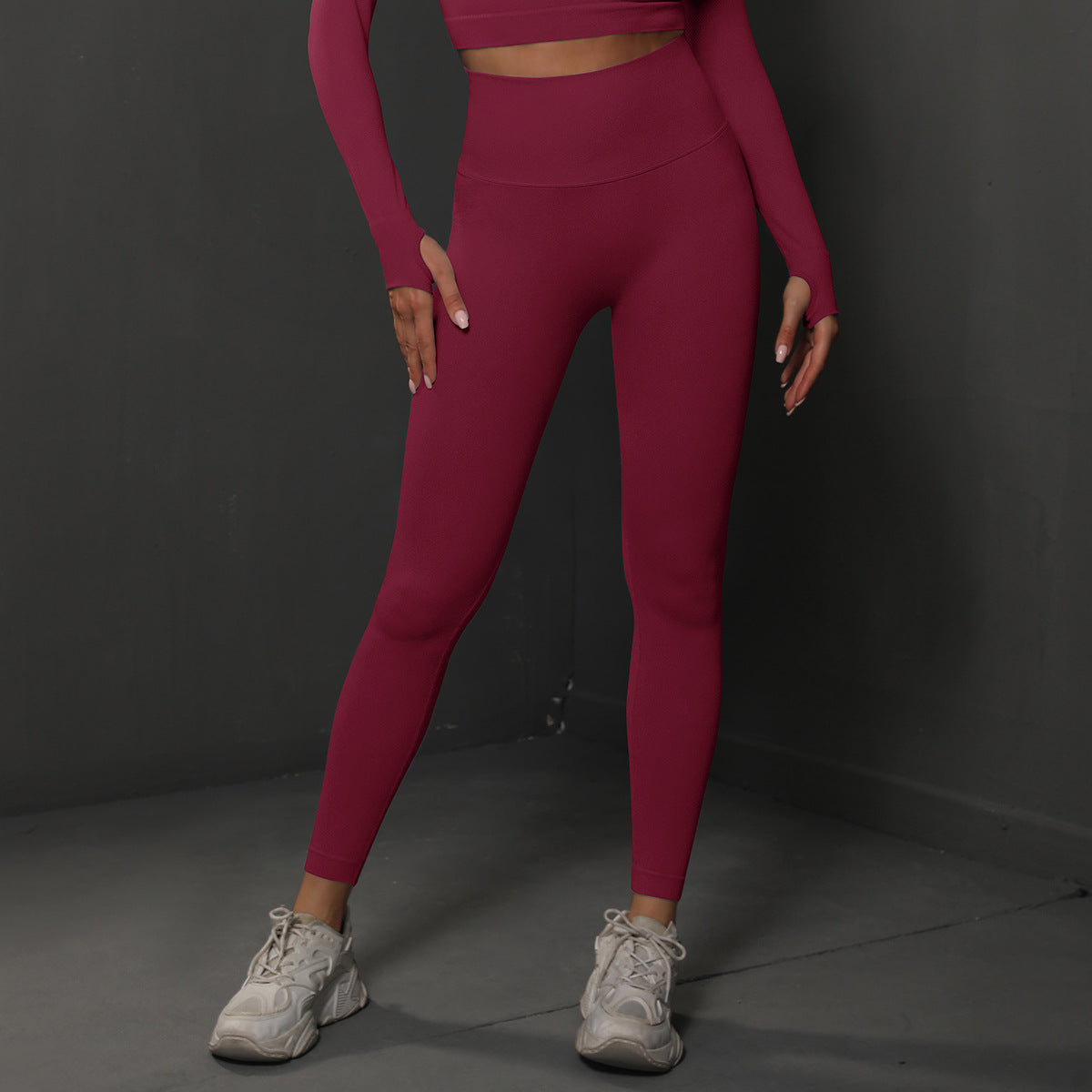 Size L Claret Red Seamless High-Waisted Yoga Pants for Women - Lift Workout Leggings for Running, Gym, and Fitness