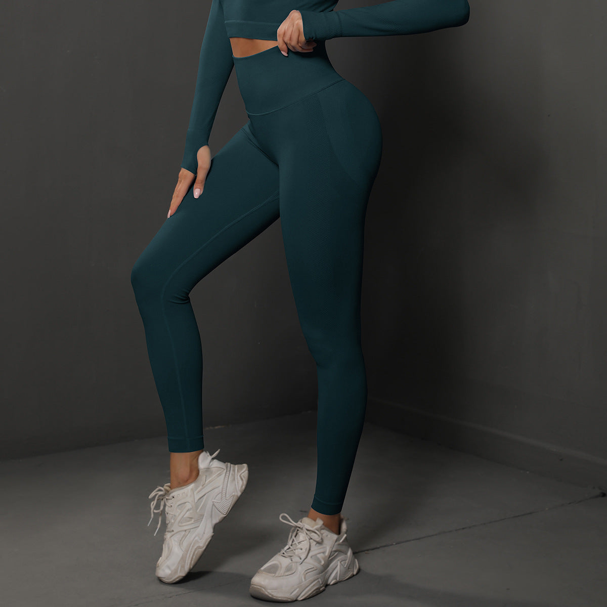 Size L Dark Green Seamless High-Waisted Yoga Pants for Women - Lift Workout Leggings for Running, Gym, and Fitness
