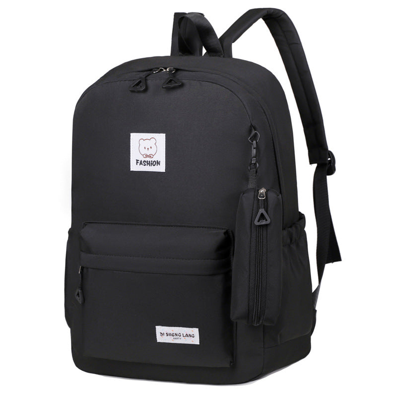 Black Large Capacity Travel Backpack for Girls - Waterproof School Bag with Detachable Pencil Case