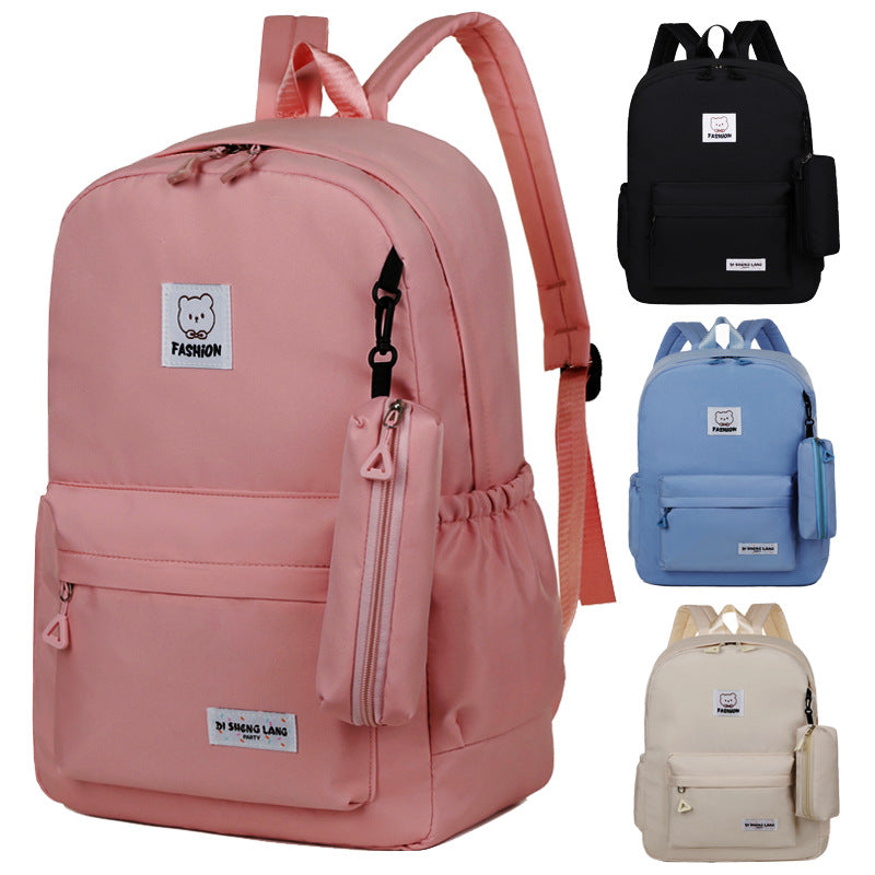 Black Large Capacity Travel Backpack for Girls - Waterproof School Bag with Detachable Pencil Case