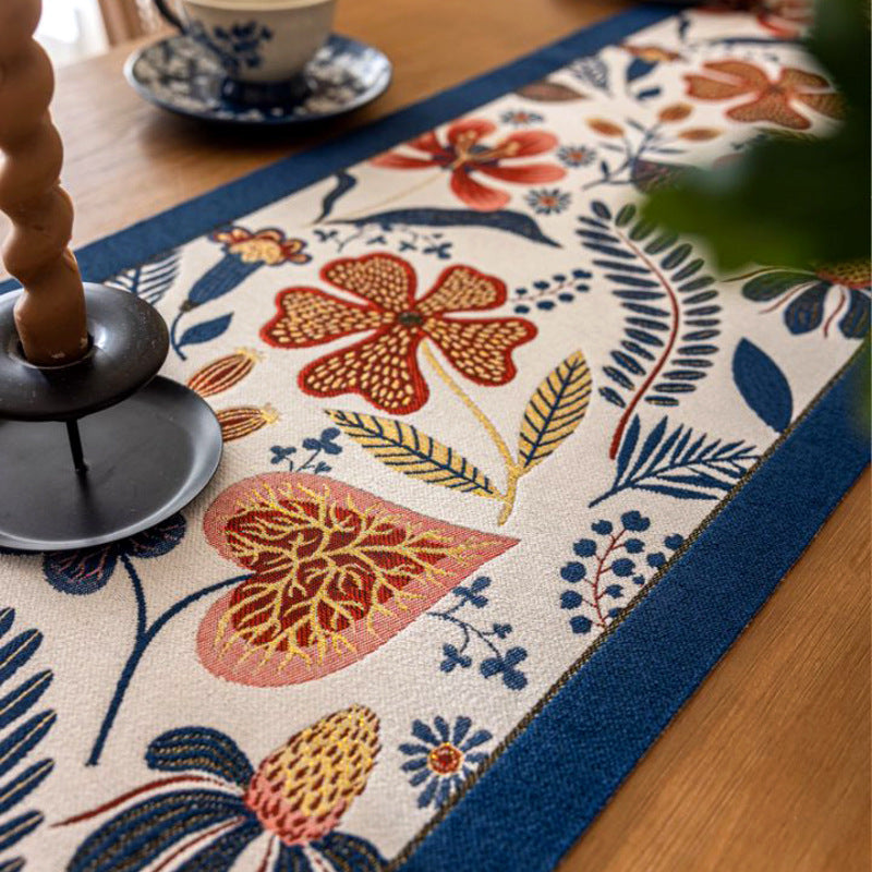 35x140cm Blue Pastoral Table Runner - Spring Floral Oil Painting Style with Tassels